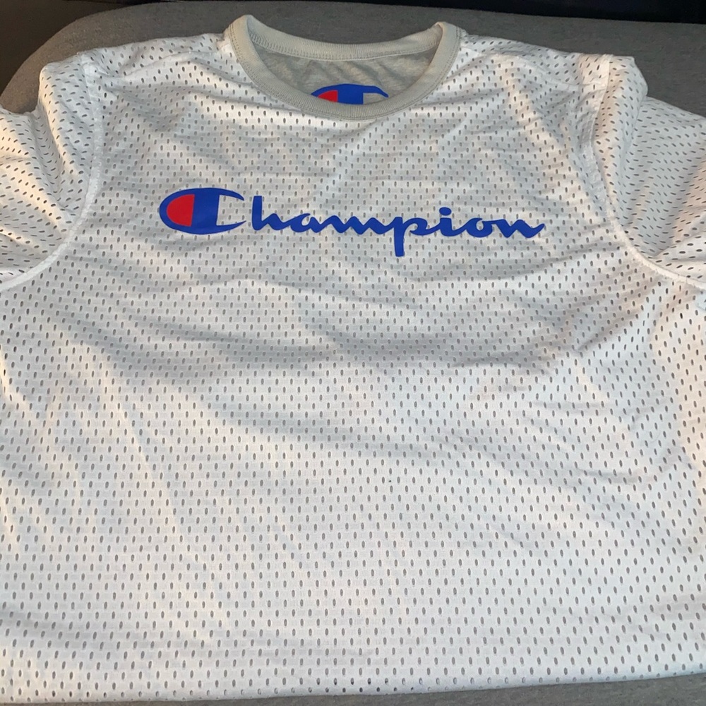 Men’s Large Champion White jersey/Grey Tshirt